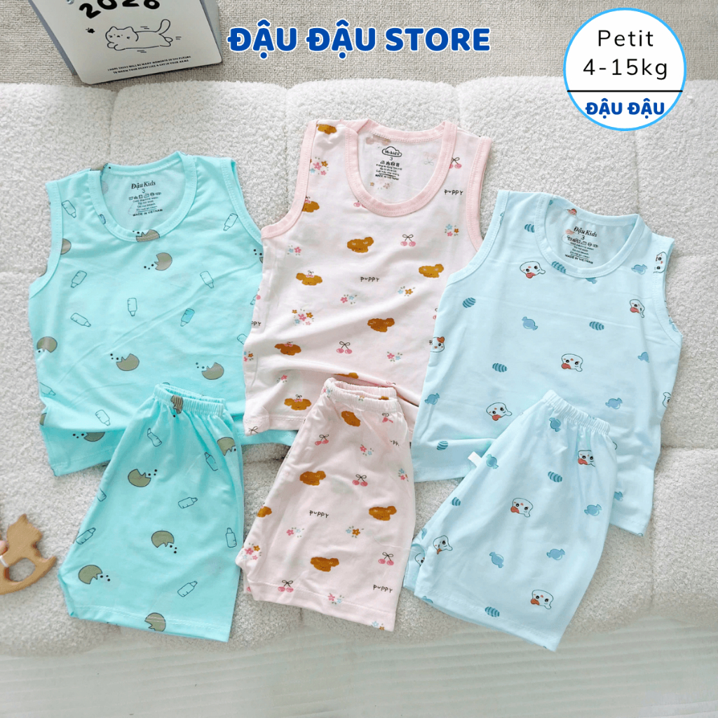 Set 3/5 bộ ba lỗ thun petit sơ sinh phối hoạ tiết mềm mịn cho bé trai gái size 4 -14 kg DK-BL06M Đậu Đậu Store