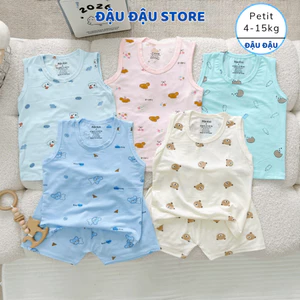 Set 3/5 bộ ba lỗ thun petit sơ sinh phối hoạ tiết mềm mịn cho bé trai gái size 4 -14 kg DK-BL06M Đậu Đậu Store