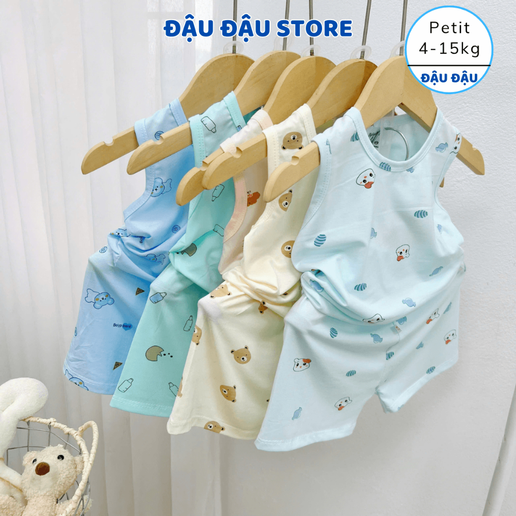 Set 3/5 bộ ba lỗ thun petit sơ sinh phối hoạ tiết mềm mịn cho bé trai gái size 4 -14 kg DK-BL06M Đậu Đậu Store