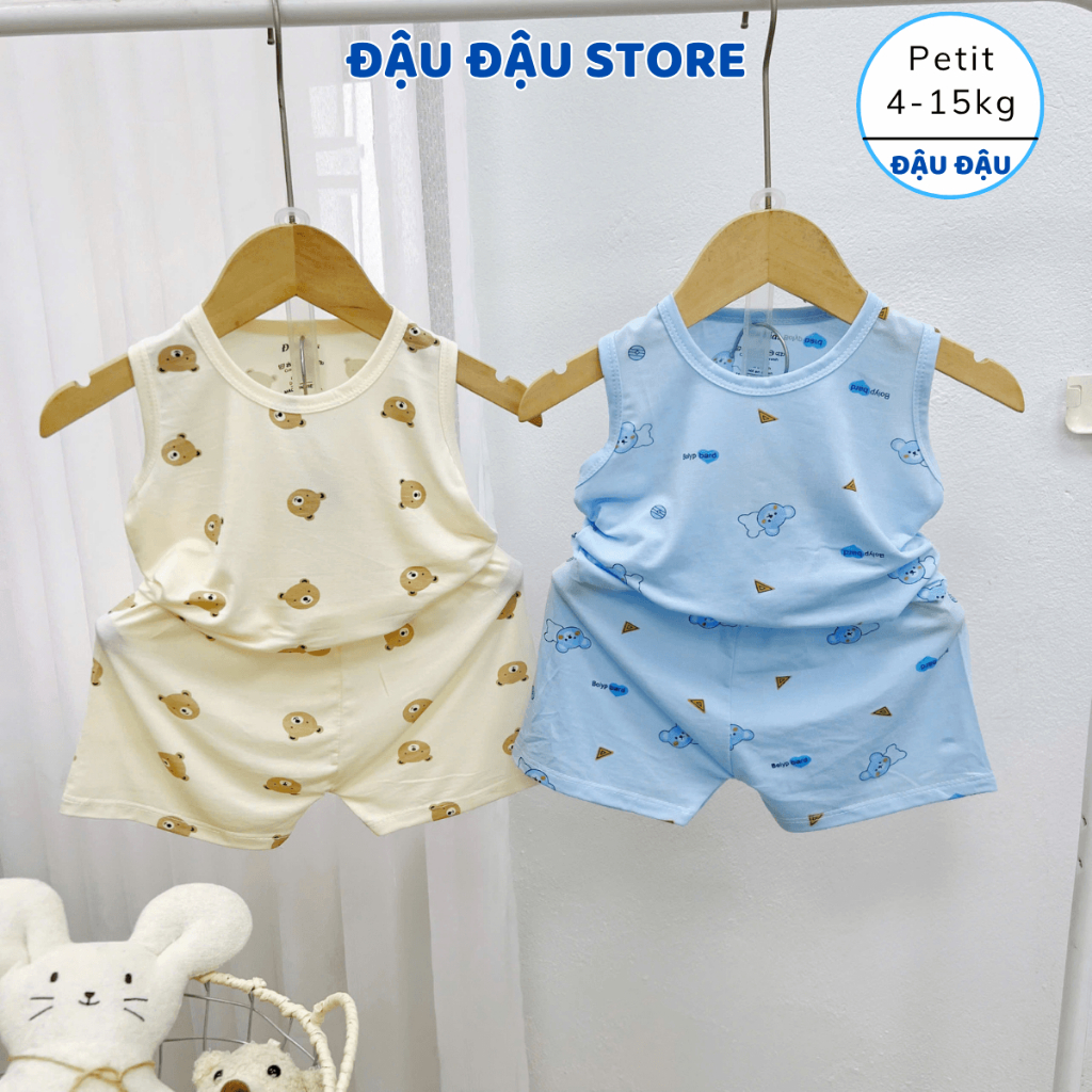 Set 3/5 bộ ba lỗ thun petit sơ sinh phối hoạ tiết mềm mịn cho bé trai gái size 4 -14 kg DK-BL06M Đậu Đậu Store