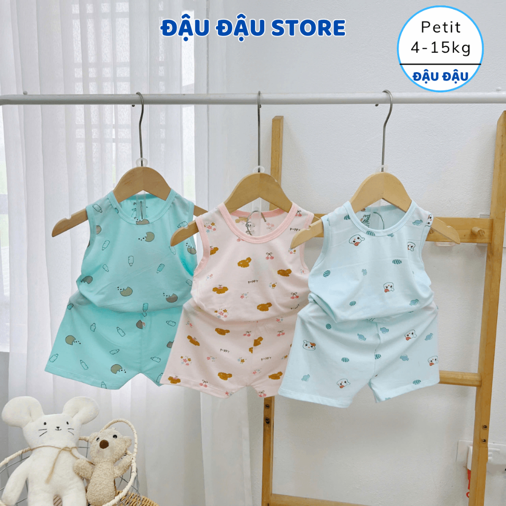 Set 3/5 bộ ba lỗ thun petit sơ sinh phối hoạ tiết mềm mịn cho bé trai gái size 4 -14 kg DK-BL06M Đậu Đậu Store
