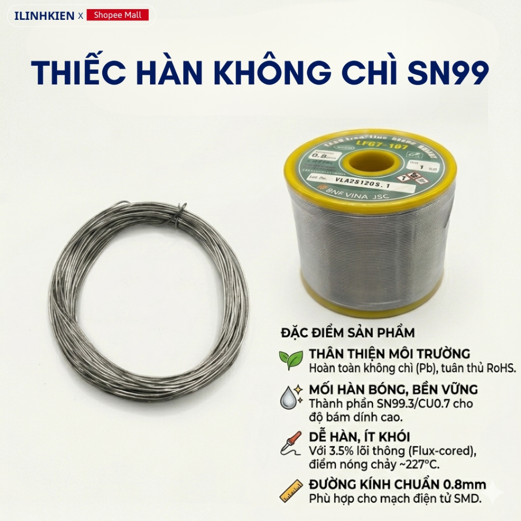 Thiếc Hàn Không Chì LFC7-107 0.8mm Ít Cặn - Hàn Mượt - Mối Hàn Sáng - Dễ Ăn Thiếc Chất Lượng Cao ILinhkien
