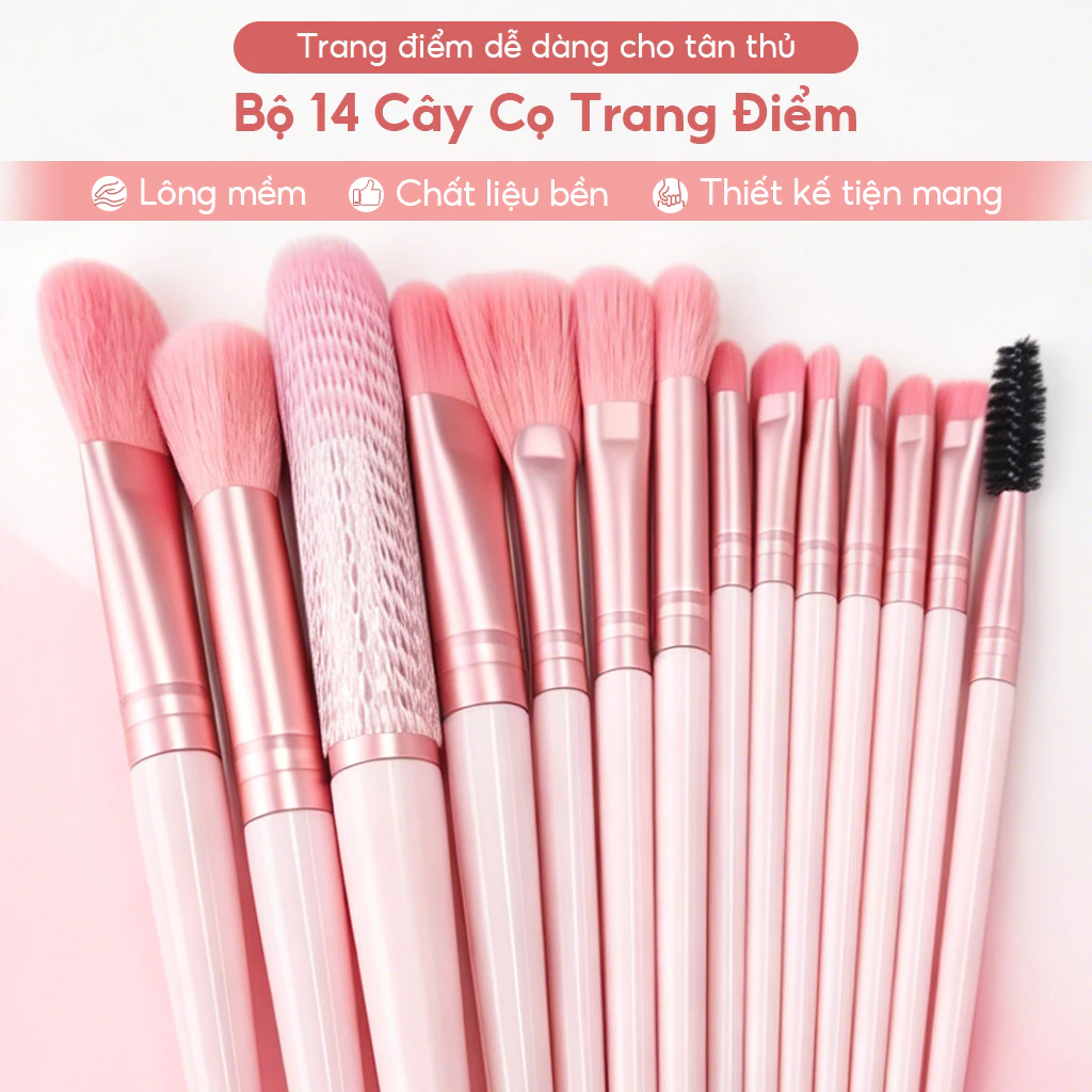 Bộ 14 cọ trang điểm chuyên dụng kèm kéo