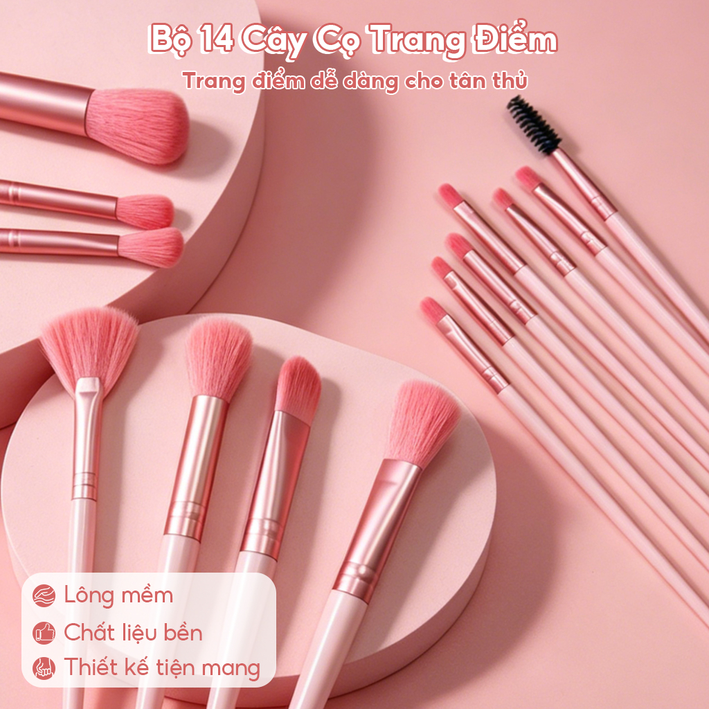 Bộ cọ trang điểm chuyên nghiệp 14 chống nước, lông trang điểm dễ sử dụng