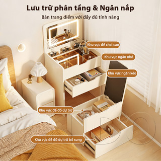 Nido Bàn Trang Điểm Bàn Phấn Mini Có Gương LED 3 Màu, Kèm Ghế, Nhiều Ngăn Hiện Đại Cho Phòng Ngủ
