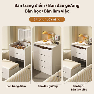 Nido Bàn Trang Điểm Bàn Phấn Mini Có Gương LED 3 Màu, Kèm Ghế, Nhiều Ngăn Hiện Đại Cho Phòng Ngủ