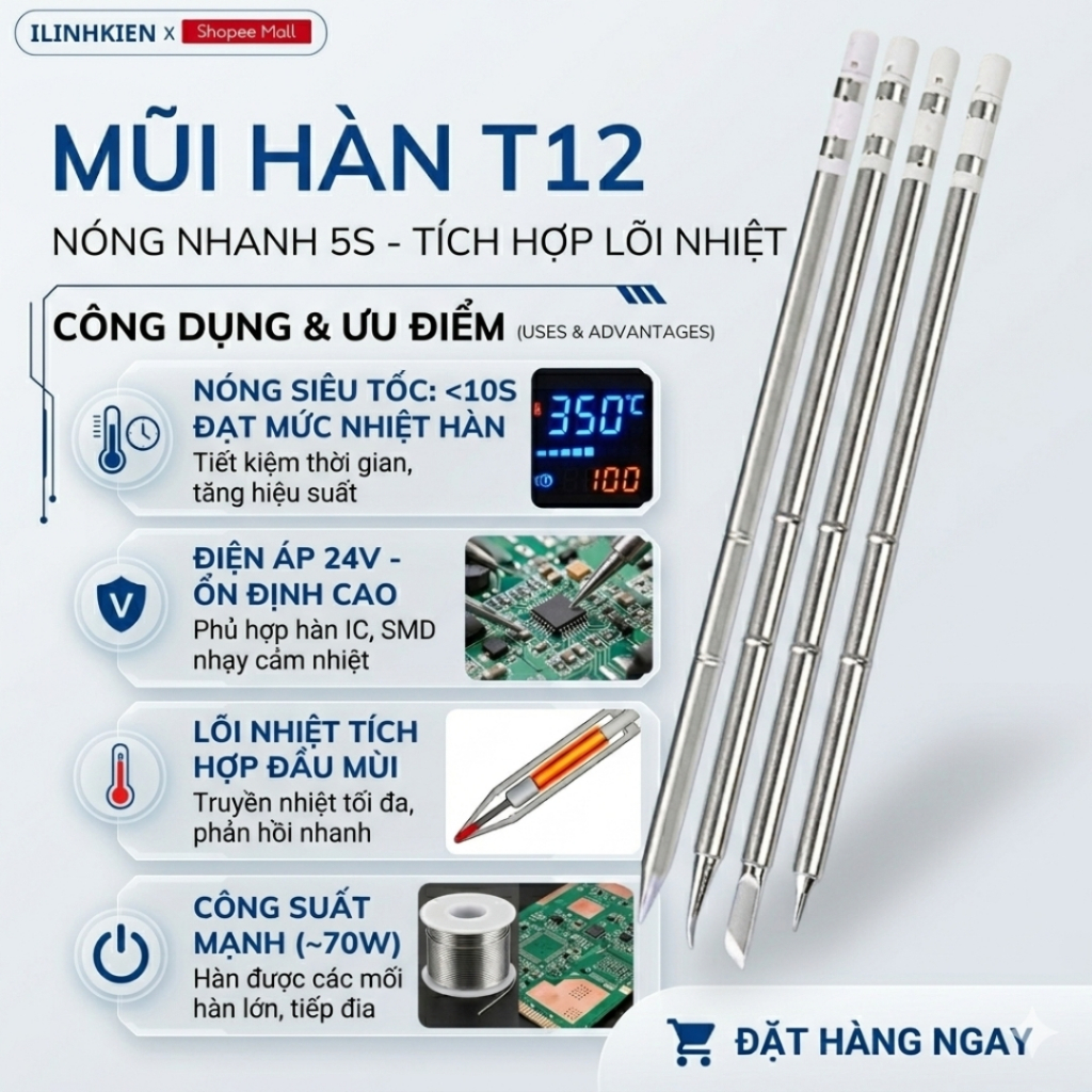Mũi hàn T12 xịn mũi hàn đảm bảo chất lượng ilinhkien