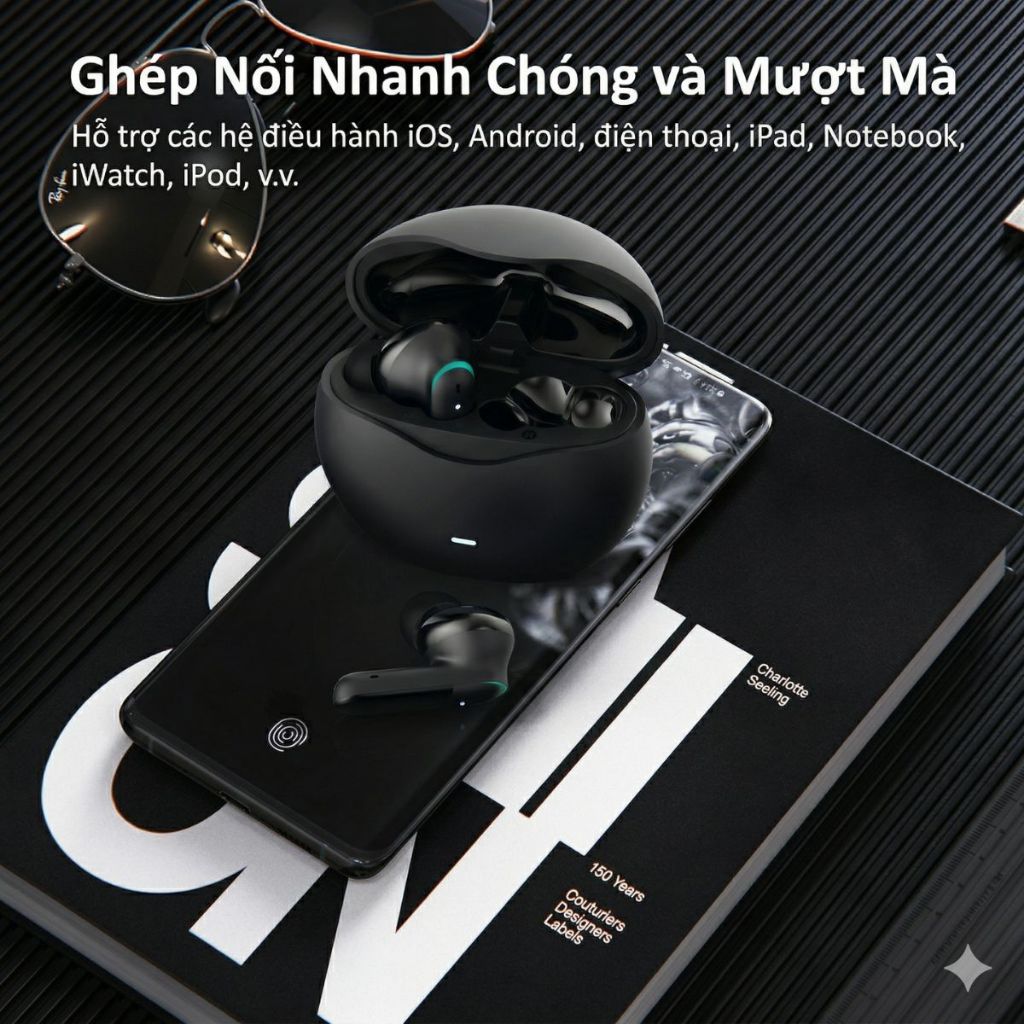 Tai nghe Bluetooth không dây Pin trâu, bass mạnh, kết nối nhanh độ trễ thấp, âm thanh vòm, chống ồn