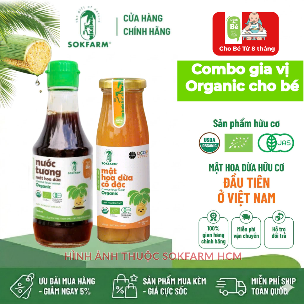 [CHO BÉ] Combo Tương, Đường, Mật Organic 100% từ Mật Hoa Dừa Organic Sokfarm, an toàn cho bé