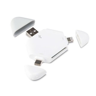 Đầu đọc thẻ đa năng 3in1 Type-C / Laining / USB - đọc thẻ TF/SD lên tới 1TB (Trắng)
