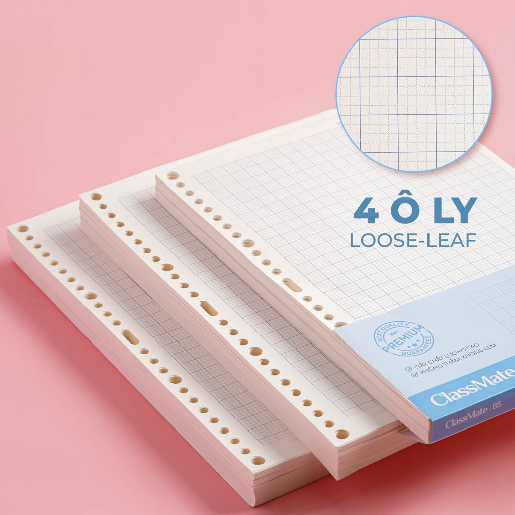 [63K Tặg Bút Gel] Giấy Refill Classmate Kẻ 4 Ô Ly Miền Nam 100GSM Tráng Keo Chống Thấm Ruột Sổ Còng B5 Viết Ngôn Ngữ