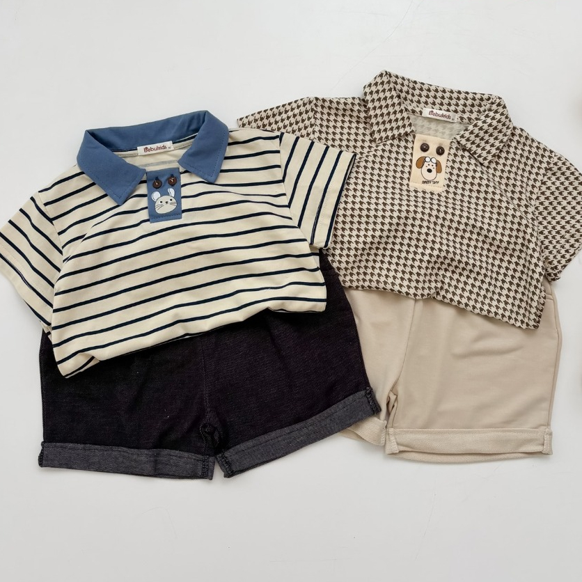 Set bộ polo cộc tay bé trai Miniumbaby in hình cute, bé đi học đi chơi, chất cotton mềm mịn SB2052