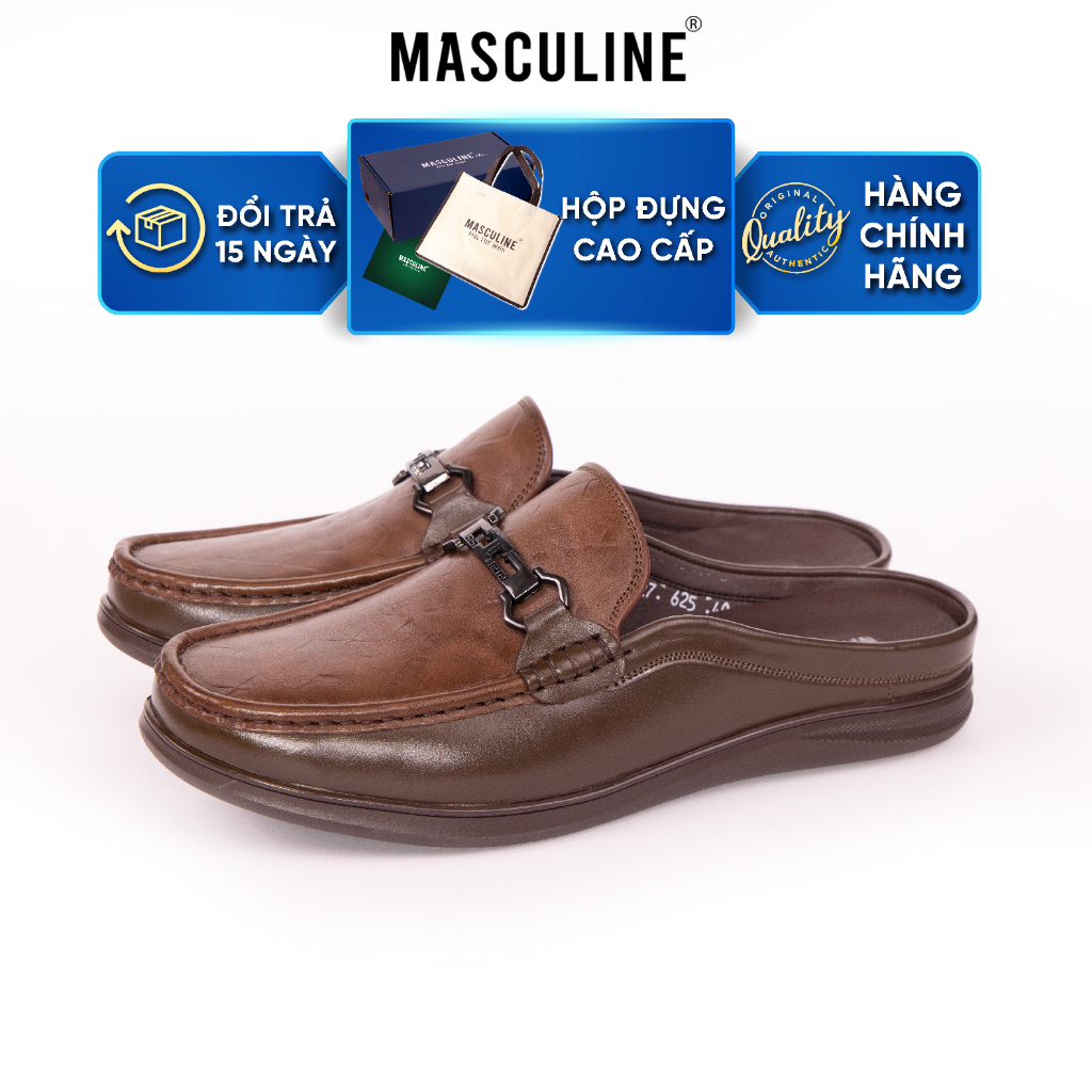 Giày Sabo nam MASCULINE GSB608 Da bò mềm đế êm chống trượt khóa xích kim loại phong cách Loafer