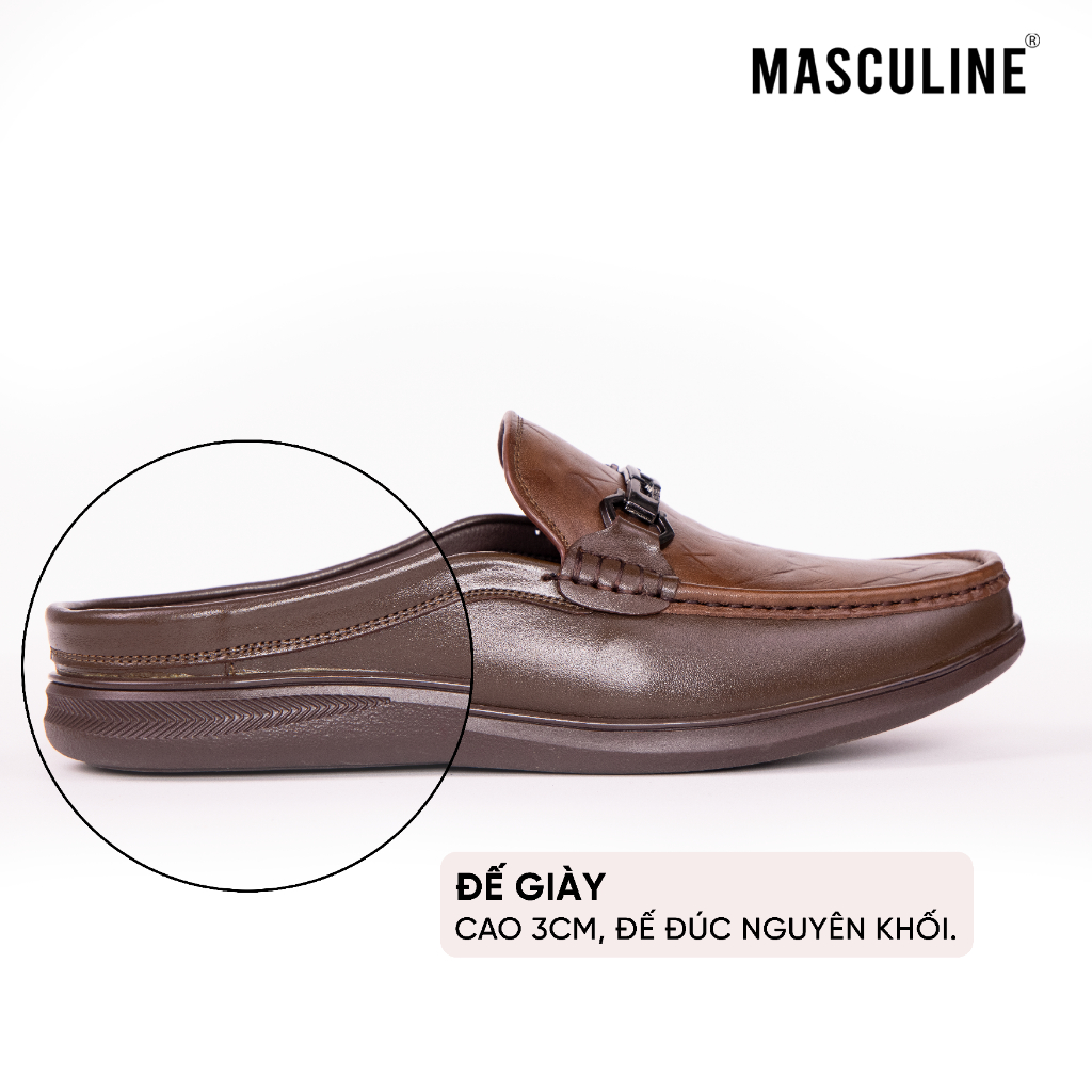 Giày Sabo nam MASCULINE GSB608 Da bò mềm đế êm chống trượt khóa xích kim loại phong cách Loafer