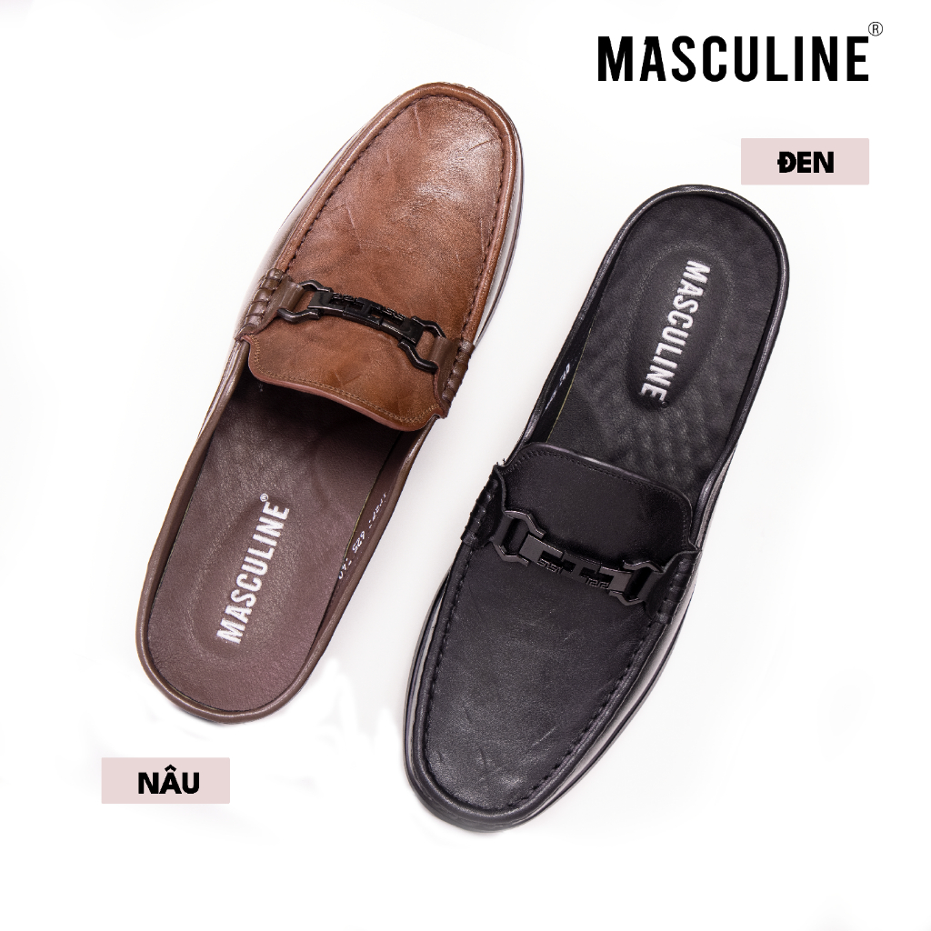 Giày Sabo nam MASCULINE GSB608 Da bò mềm đế êm chống trượt khóa xích kim loại phong cách Loafer