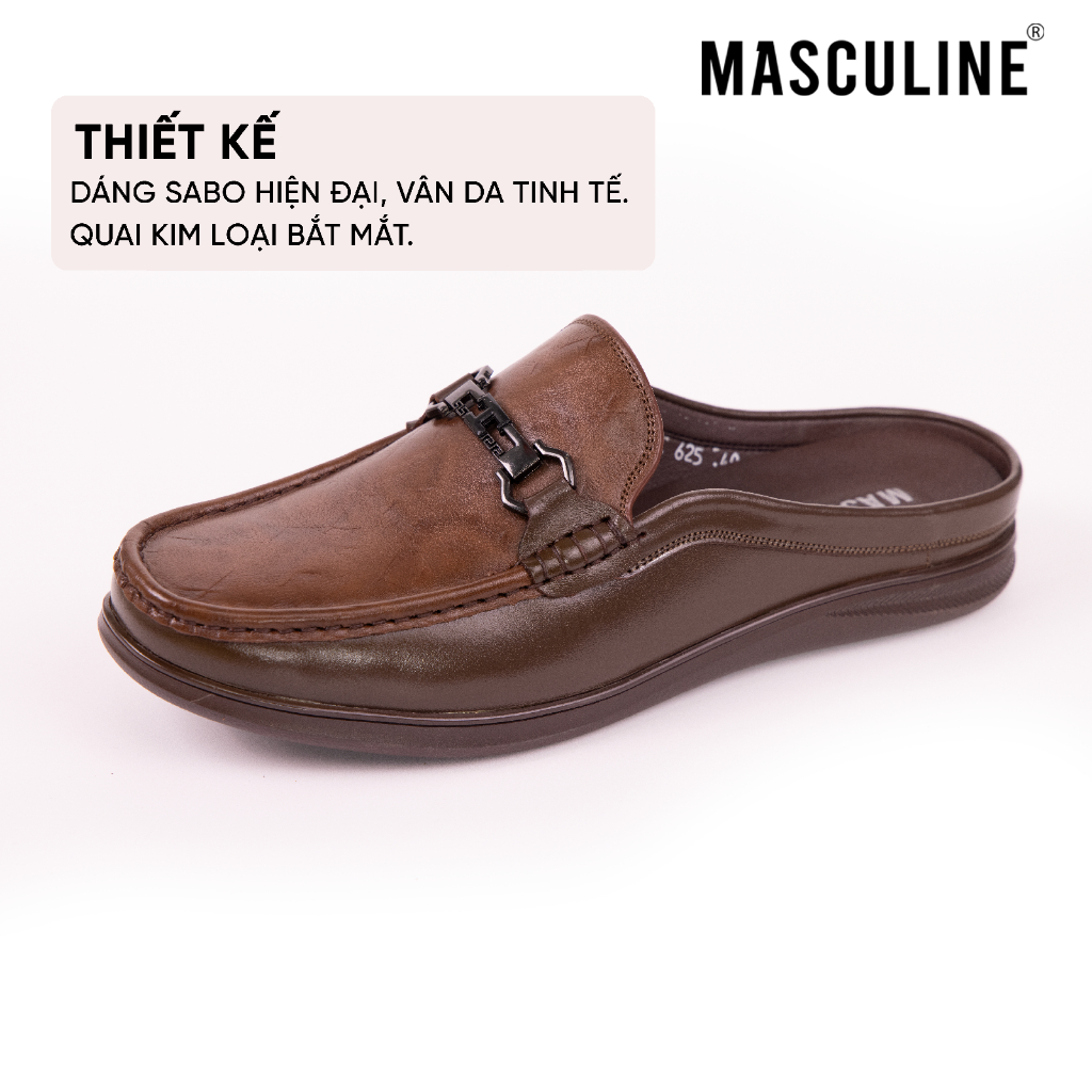 Giày Sabo nam MASCULINE GSB608 Da bò mềm đế êm chống trượt khóa xích kim loại phong cách Loafer