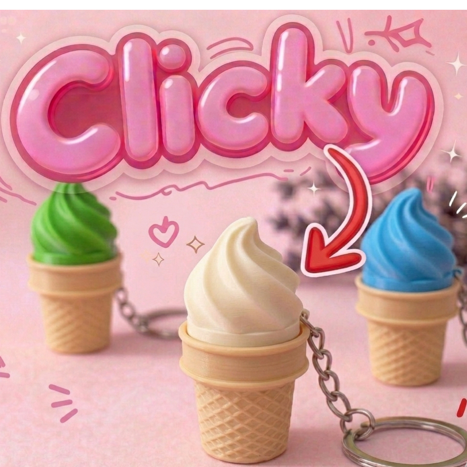 Móc khóa Clicker kem ốc quế giảm stress – đồ chơi bấm tay thư giãn cực vui
