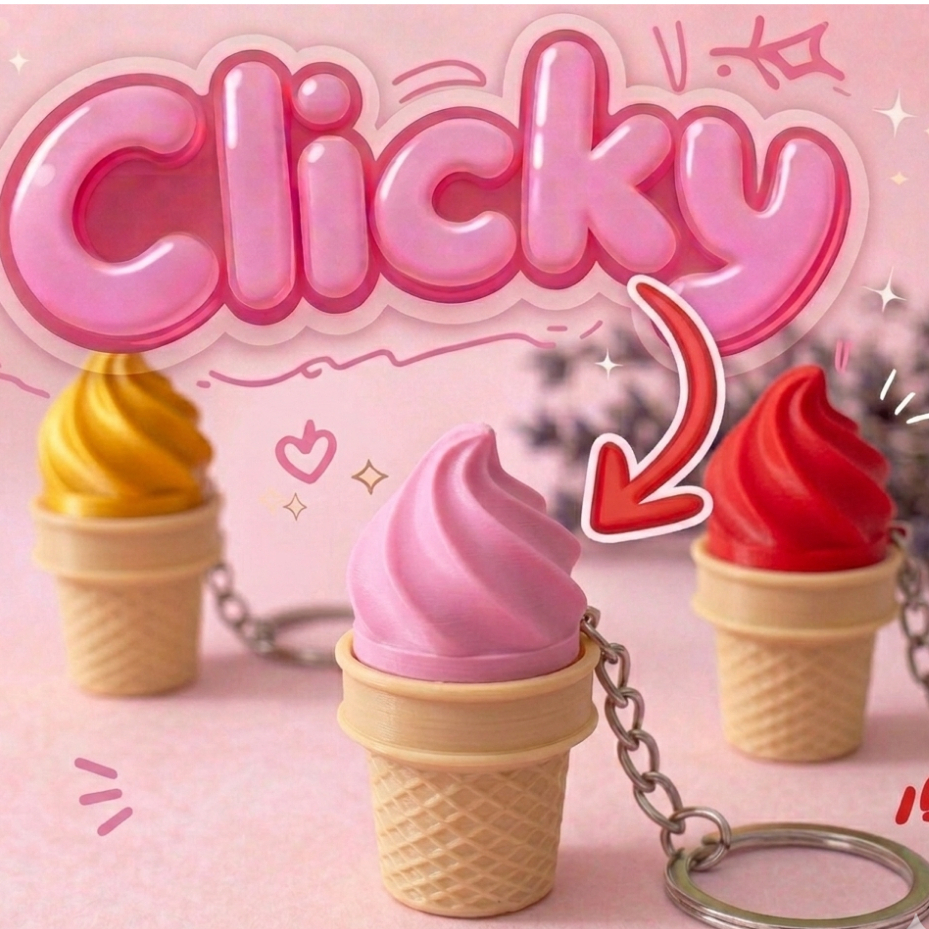 Móc khóa Clicker kem ốc quế giảm stress – đồ chơi bấm tay thư giãn cực vui