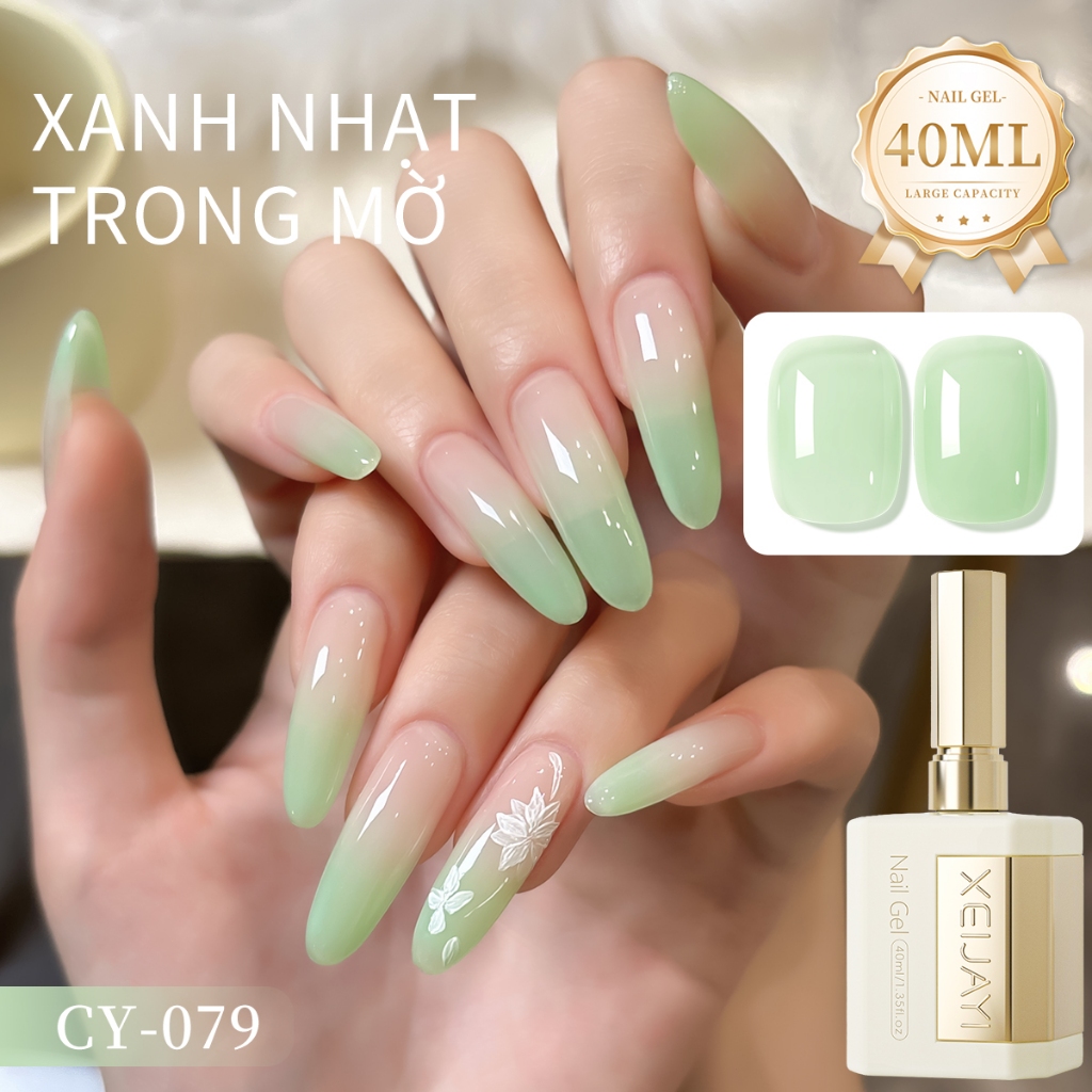 XEIJAYI 40ml - Sơn móng tay dạng gel màu xanh lá nhạt, bền màu và phù hợp với mọi tông da.