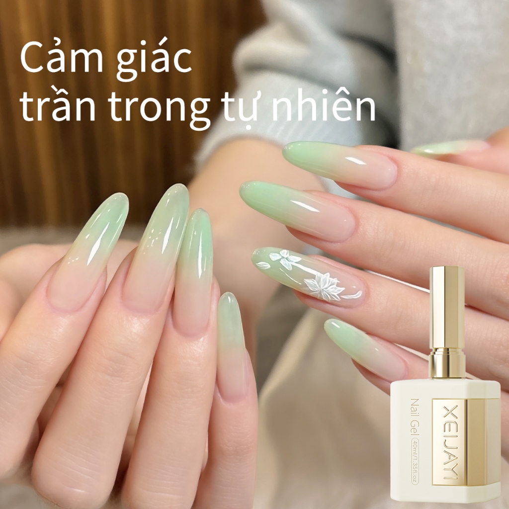 XEIJAYI 40ml - Sơn móng tay dạng gel màu xanh lá nhạt, bền màu và phù hợp với mọi tông da.