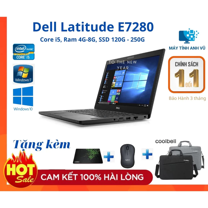 Laptop văn phòng Dell Latitude E7280 Core i5 6th Ram 8gb SSD 256GB màn 12.5'' Siêu Nét