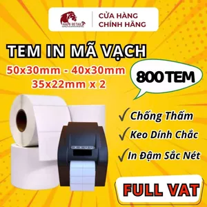 Giấy In Tem Trà Sữa 50x30, 40x30 Cuộn 800 Tờ - Tem In Mã Vach 35x22 Loại Dày Không Phai Chống Nước