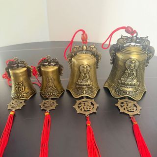 Chuông Phong Thủy Đồng - Khắc Chữ Phúc Quan Âm, Chiêu Tài Lộc, May Mắn Bình An