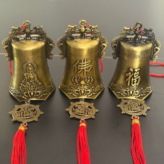 Chuông Phong Thủy Đồng - Khắc Chữ Phúc Quan Âm, Chiêu Tài Lộc, May Mắn Bình An