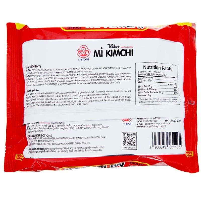 Lốc 8 gói Mì Kim Chi Ottogi siêu to 120gr - Cay ngon - Chuẩn vị Hàn Quốc