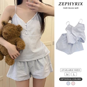 【ZEPHYRIX】Bộ đồ ngủ nữ dây đeo vai trẻ gái, áo tay ngắn quần short, đồ nhà tối giản thoải mái./012