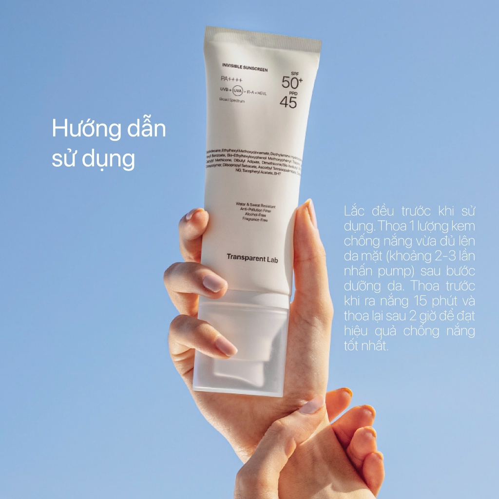 [HOT] Kem chống nắng tàng hình siêu nhẹ TRANSPARENT INVISIBLE SUNSCREEN SPF50+ 100ml bảo vệ da 4 tầng - Skin Studio