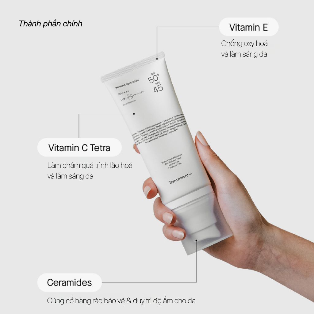 [HOT] Kem chống nắng tàng hình siêu nhẹ TRANSPARENT INVISIBLE SUNSCREEN SPF50+ 100ml bảo vệ da 4 tầng - Skin Studio