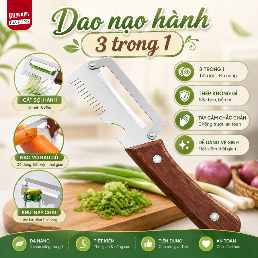 Dao Nạo Củ Quả, Dụng Cụ Bào Sợi, Gọt Vỏ, Mở Nắp Chai Đa Năng Lưỡi Thép Không Gỉ Sắc Bén