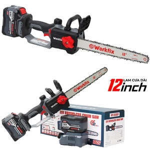 Máy cưa xích Pin Workfix WF-CS12CV Tốc độ 3600V/P Bơm nhớt tự động Pin 15 Cell Bảo hành 6 Tháng
