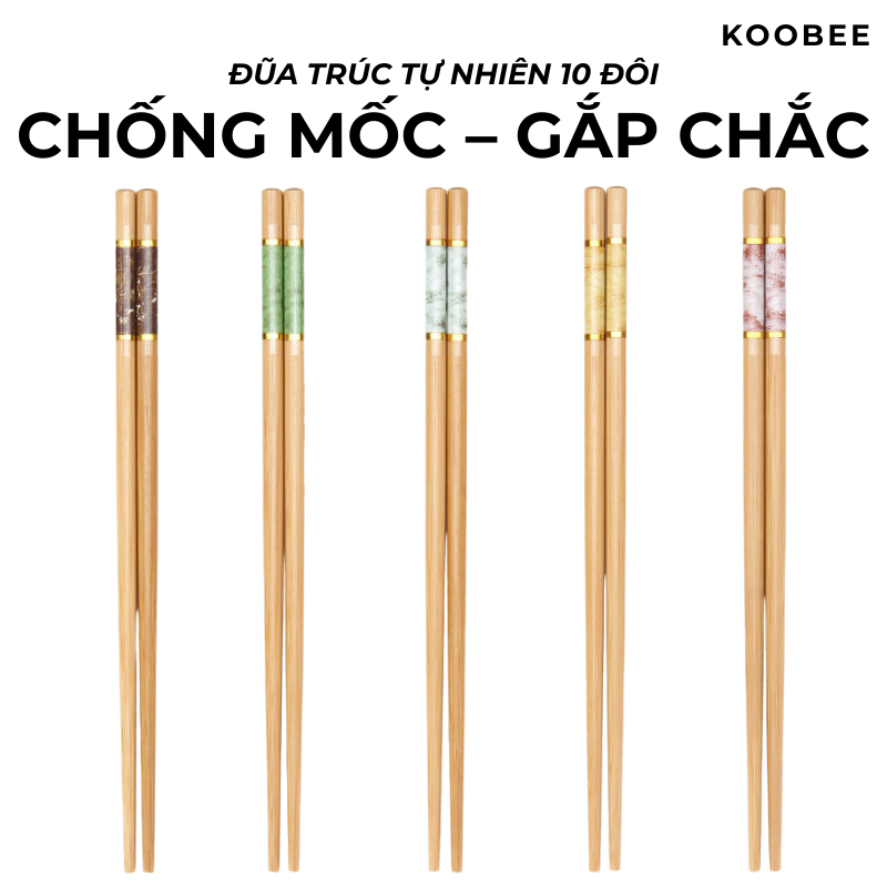 Đũa Trúc Tự Nhiên Viền Vân Đá Giả 24cm – Bộ 10 Đôi – Chống Mốc  Tốt – Dùng Gia Đình, Quán Ăn | 363