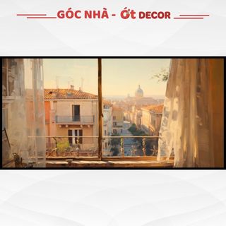 Tranh Dán Tường 3D Khung Cửa Sổ Phong Cảnh Châu Âu - Decal Dán Tường Cửa Sổ Ớt Decor