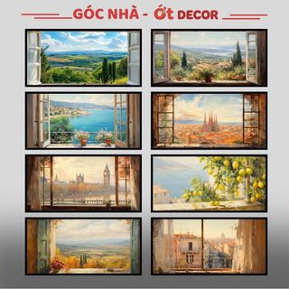Tranh Dán Tường 3D Khung Cửa Sổ Phong Cảnh Châu Âu - Decal Dán Tường Cửa Sổ Ớt Decor