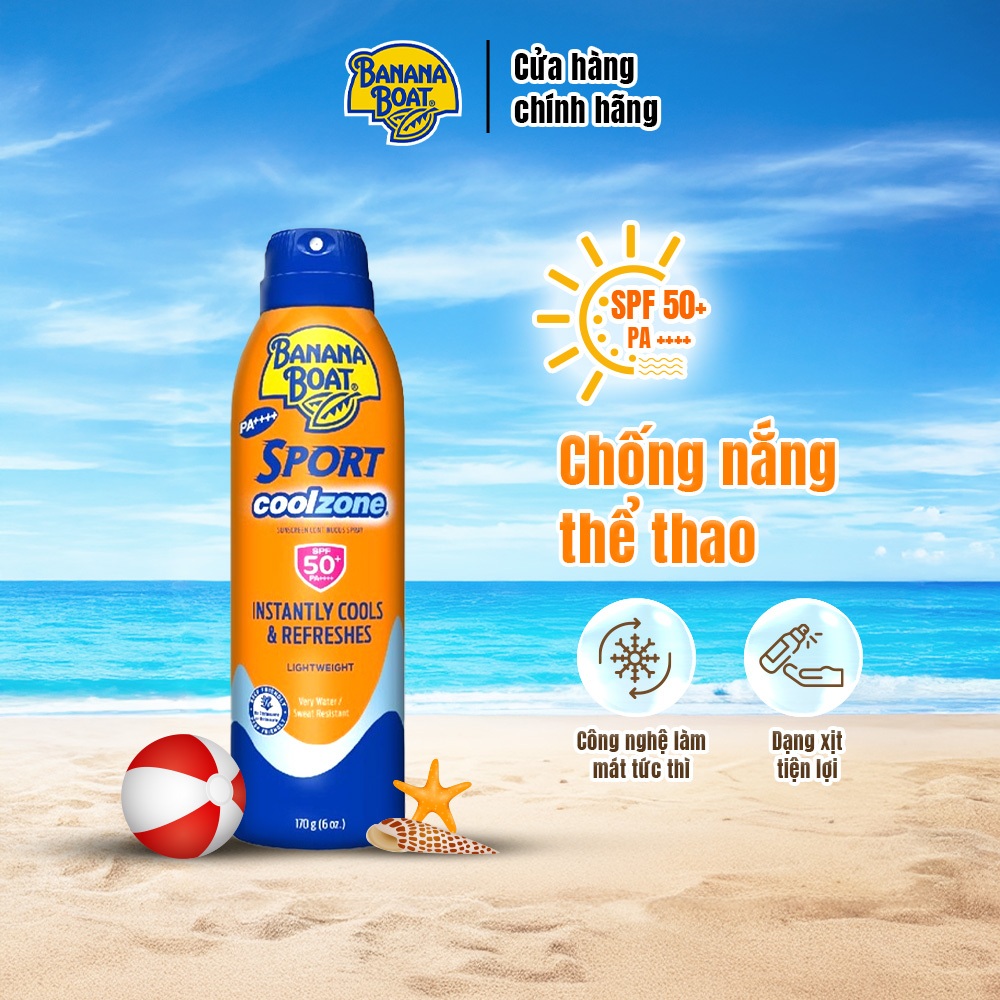 Chống Nắng Thể Thao Thơm Mát Banana Boat Sport Coolzone - SPF50+/PA+++ Dạng Xịt 170G