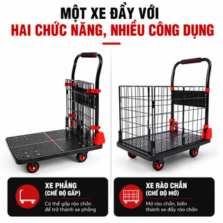 Xe đẩy hàng rào cao bảo vệ  Nhập Khẩu Tải Trọng 600kg bánh xe im lặng xoay đa năng kho hàng gia đình