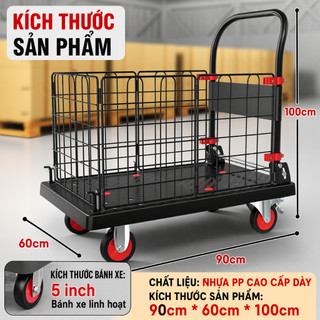 Xe đẩy hàng rào cao bảo vệ  Nhập Khẩu Tải Trọng 600kg bánh xe im lặng xoay đa năng kho hàng gia đình