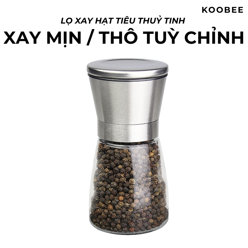 Lọ Xay Hạt Tiêu Thủy Tinh KOOBEE Cao Cấp – Lõi Sứ Xay 2 Chế Độ Mịn & Thô – Cối Xay Gia Vị Cầm Tay Tiện Dụng | SC09