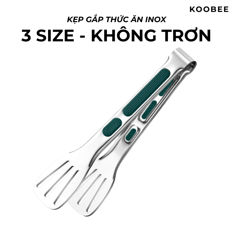 Kẹp Gắp Thức Ăn Inox Cao Cấp 3 Size Tiện Dụng - Đầu Kẹp Tròn 3 Khía Bản To - Tay Cầm Chống Nóng Màu Xanh Bắc Âu| 017