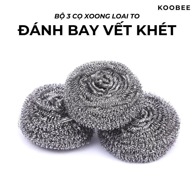 [LOẠI TO] Bộ 3 Búi Cọ Inox KOOBEE – Cọ Xoong Nồi, Tẩy Vết Khét Cứng Đầu, Rửa Bát Siêu Sạch| 170