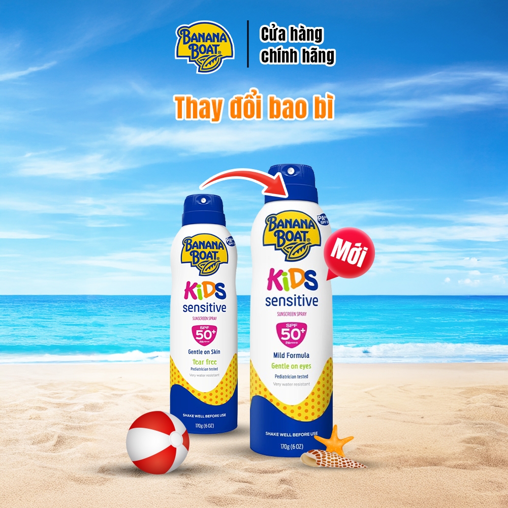 Kem Chống Nắng Banana Boat Dạng Xịt Dành Cho Trẻ Em Kids Sensitive Sunscreen Spray - SPF50+/170G