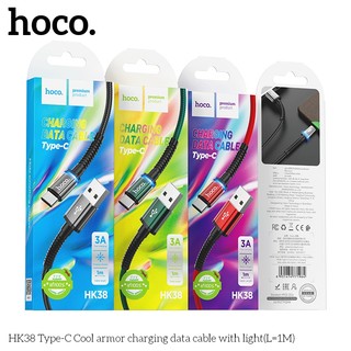 Cáp sạc nhanh báo đèn Hoco HK38 3A cổng TypeC, max 3A, dài 1M