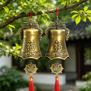 Chuông Phong Thủy Đồng - Khắc Chữ Phúc Quan Âm, Chiêu Tài Lộc, May Mắn Bình An