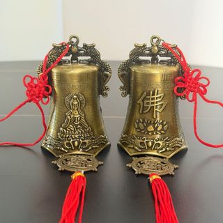 Chuông Phong Thủy Đồng - Khắc Chữ Phúc Quan Âm, Chiêu Tài Lộc, May Mắn Bình An