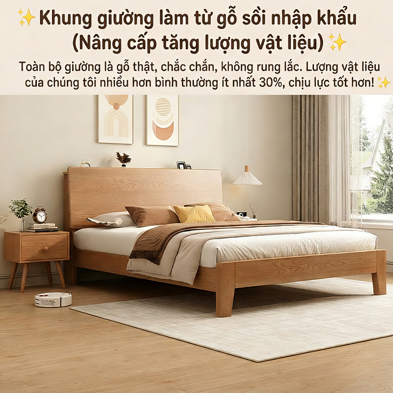 Giường Ngủ Gỗ Tre Tự Nhiên 1.2m/1.5m/1.8m Chống Ẩm Chống Mốc Chống Mối Không Formaldehyde Đầu
