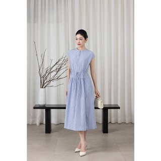 SWANLAKE | Váy Đầm Nữ Suông Vải Cotton Sọc Cổ Trụ Cài Nút Tay Hến Dây Thắt Eo Dạo Phố Hè D13659