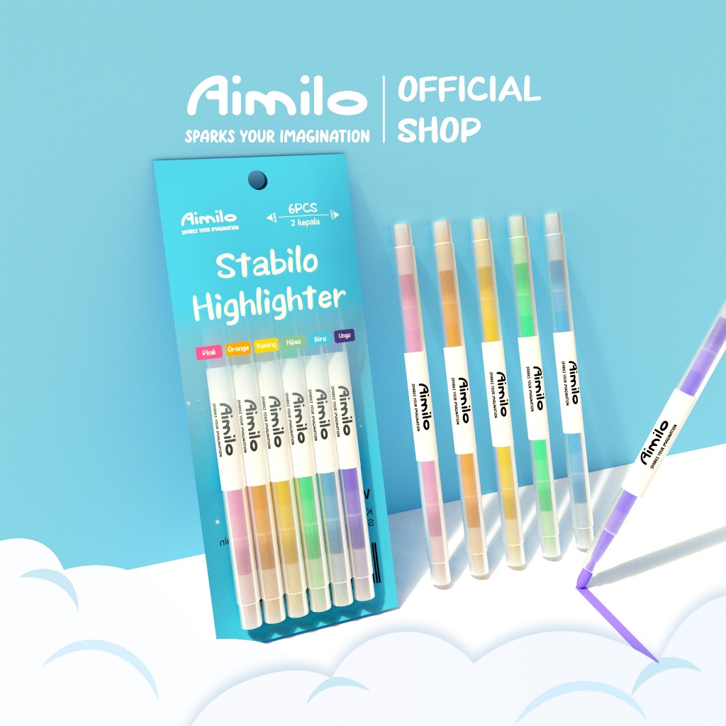 Aimilo Bút Dạ Quang Hai Đầu 6 Màu Highlight Pastel Combo 6 Bút Nhớ Dễ ...